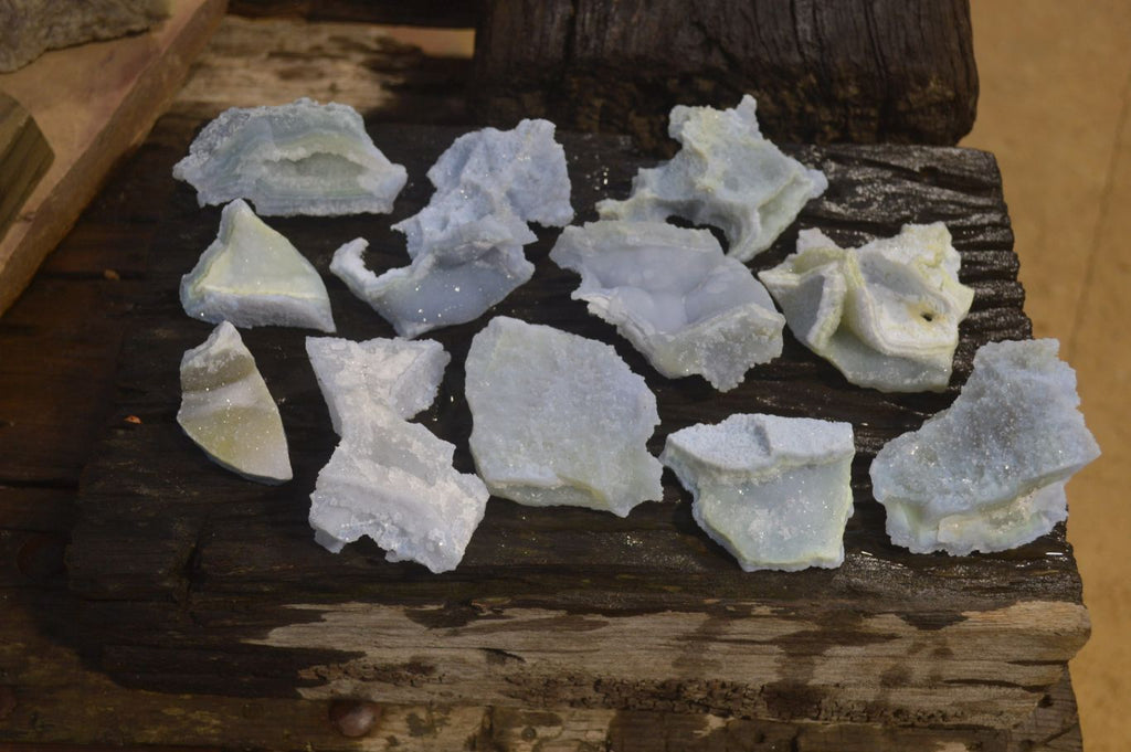 Natural Etched Blue Chalcedony Specimens  x 12 From Nsanje, Malawi - Toprock Gemstones and Minerals 