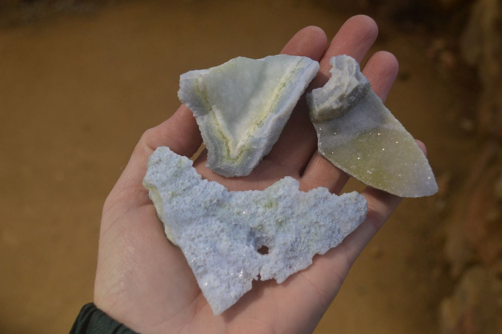 Natural Etched Blue Chalcedony Specimens  x 12 From Nsanje, Malawi - Toprock Gemstones and Minerals 
