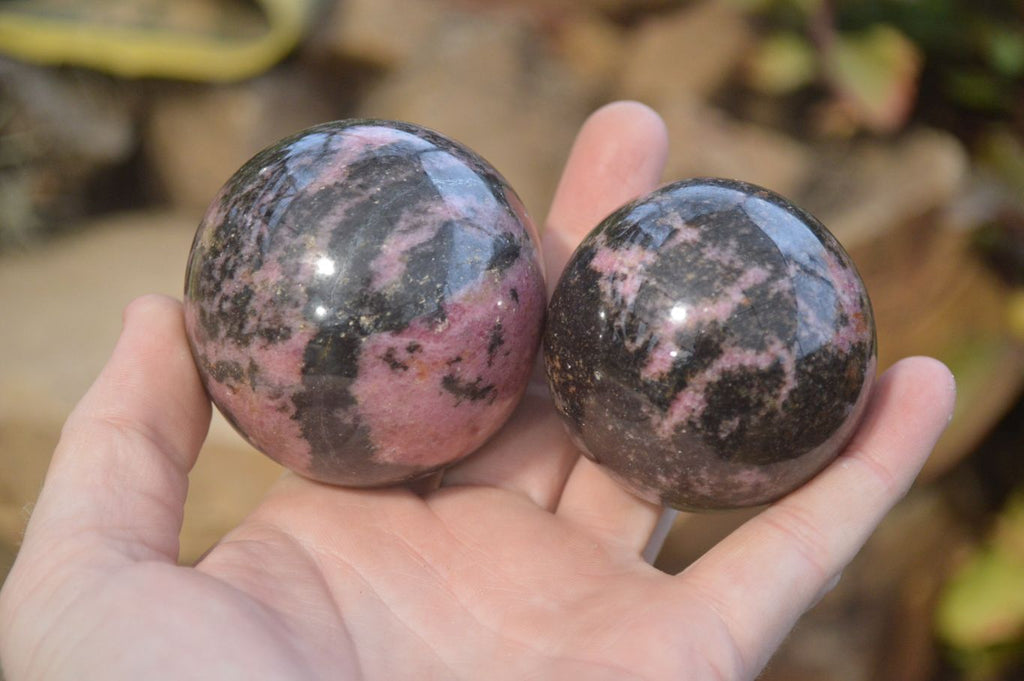 Polished Rhodonite Spheres  x 4 From Ambindavato, Madagascar - Toprock Gemstones and Minerals 