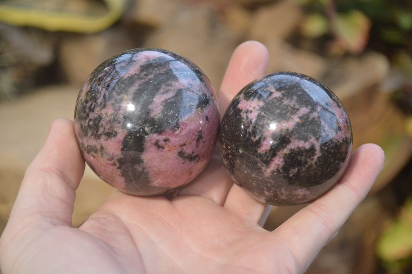 Polished Rhodonite Spheres  x 4 From Ambindavato, Madagascar - Toprock Gemstones and Minerals 