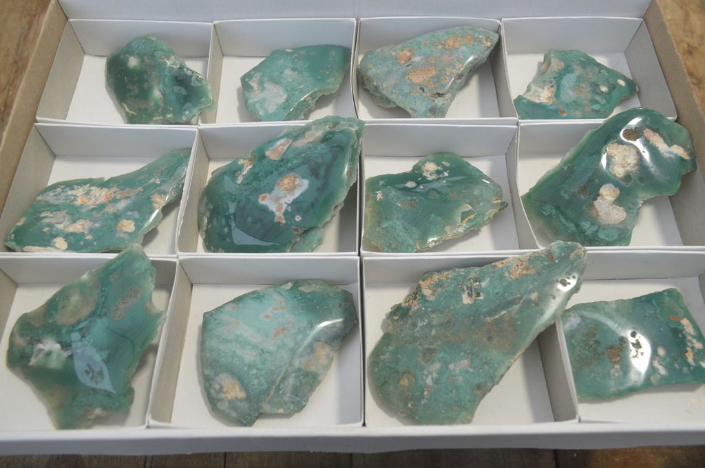 Polished On One Side Emerald Mtorolite Plates x 12 From Mutorashanga, Zimbabwe - Toprock Gemstones and Minerals 