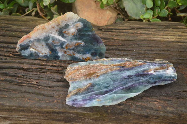 Polished One Side Polished Watermelon Fluorite Pieces  x 2 From Namibia - Toprock Gemstones and Minerals 
