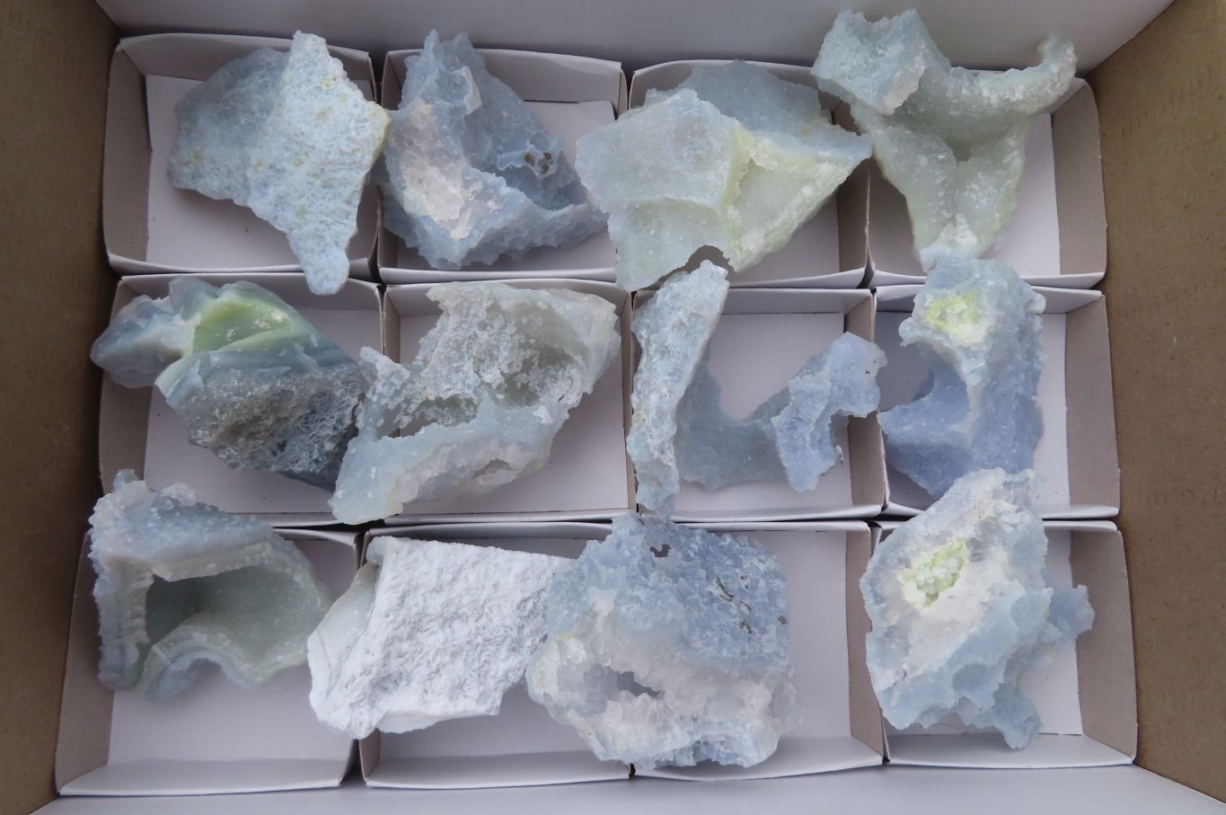 Natural Etched Blue Chalcedony Specimens  x 12 From Malawi - Toprock Gemstones and Minerals 