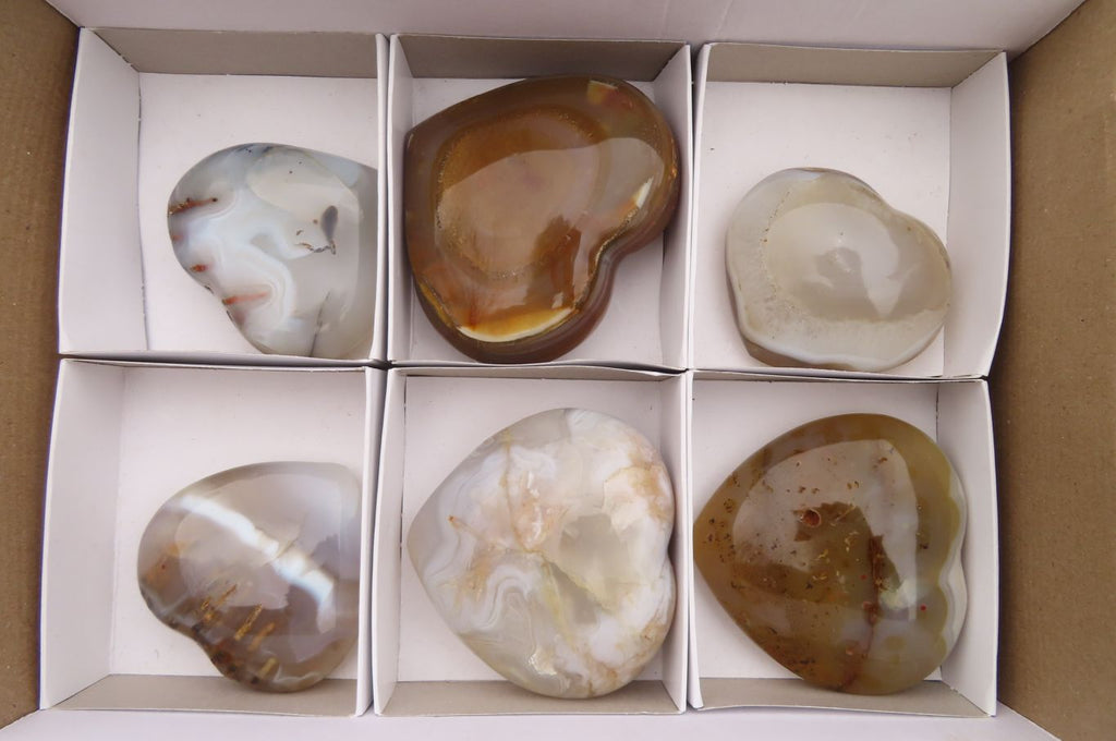 Polished Agate Hearts x 6 From Madagascar - Toprock Gemstones and Minerals 