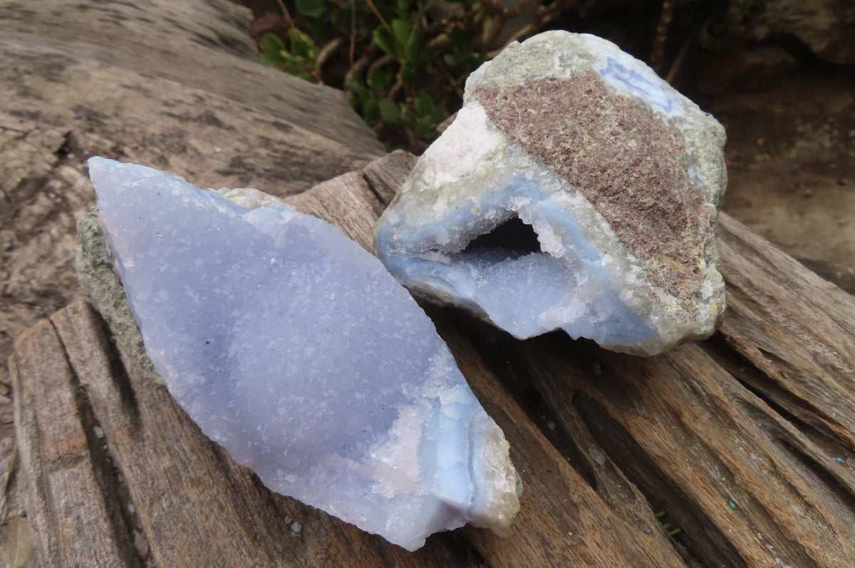 Natural Blue Lace Agate Geode Specimens  x 4 From Malawi - Toprock Gemstones and Minerals 