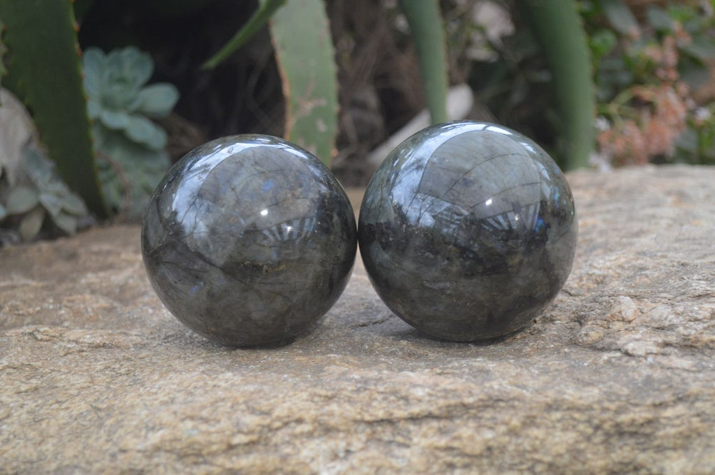 Polished Labradorite Spheres  x 2 From Madagascar - Toprock Gemstones and Minerals 