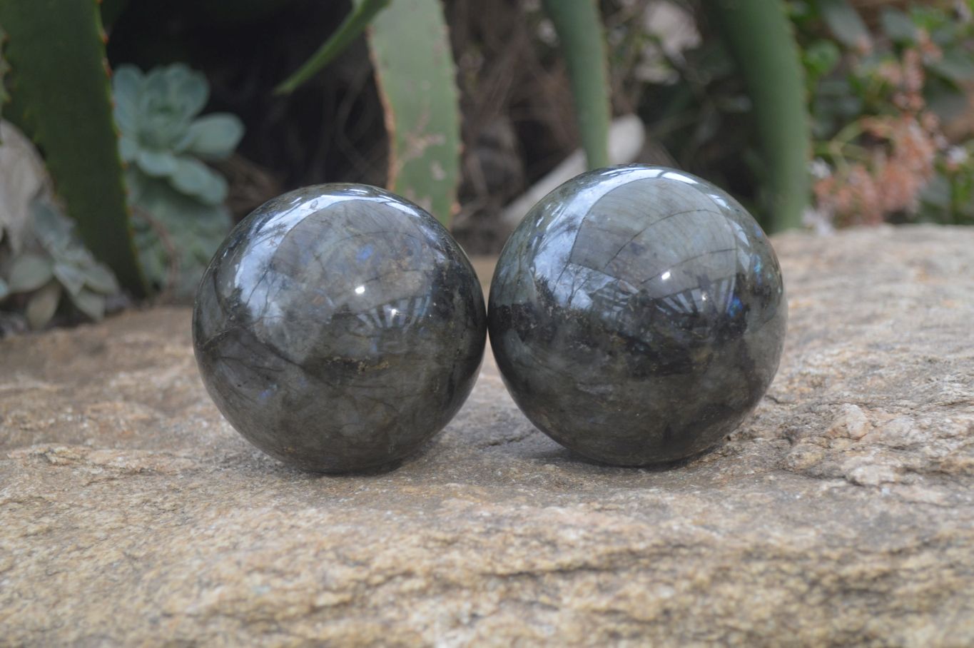 Polished Labradorite Spheres  x 2 From Madagascar - Toprock Gemstones and Minerals 