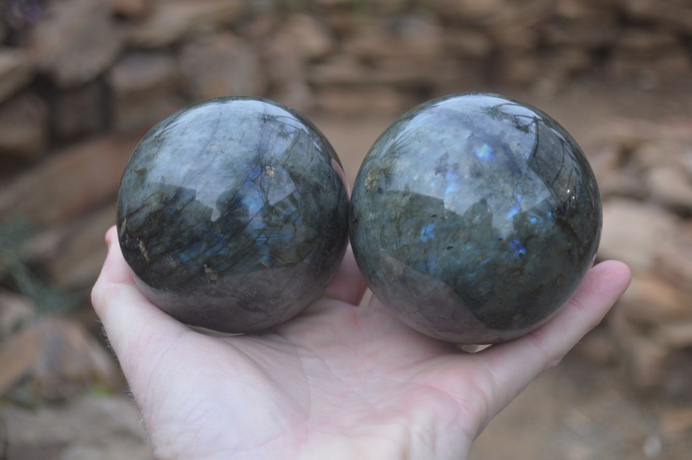 Polished Labradorite Spheres  x 2 From Madagascar - Toprock Gemstones and Minerals 