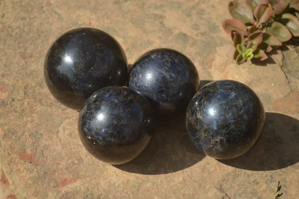 Polished Rare Iolite Spheres x 4 From Ambatofinandrahana, Madagascar - Toprock Gemstones and Minerals 