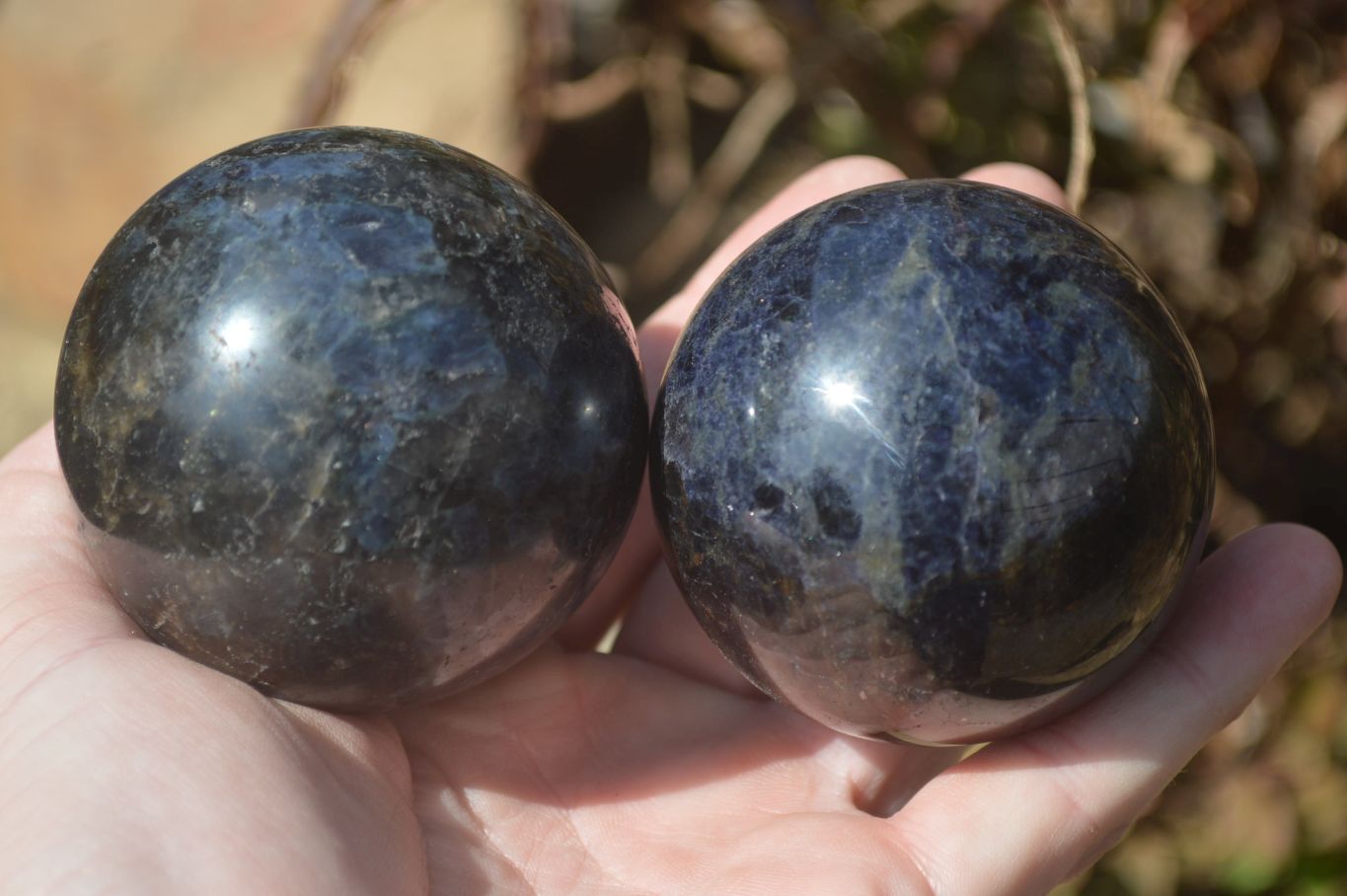 Polished Rare Iolite Spheres x 4 From Ambatofinandrahana, Madagascar - Toprock Gemstones and Minerals 
