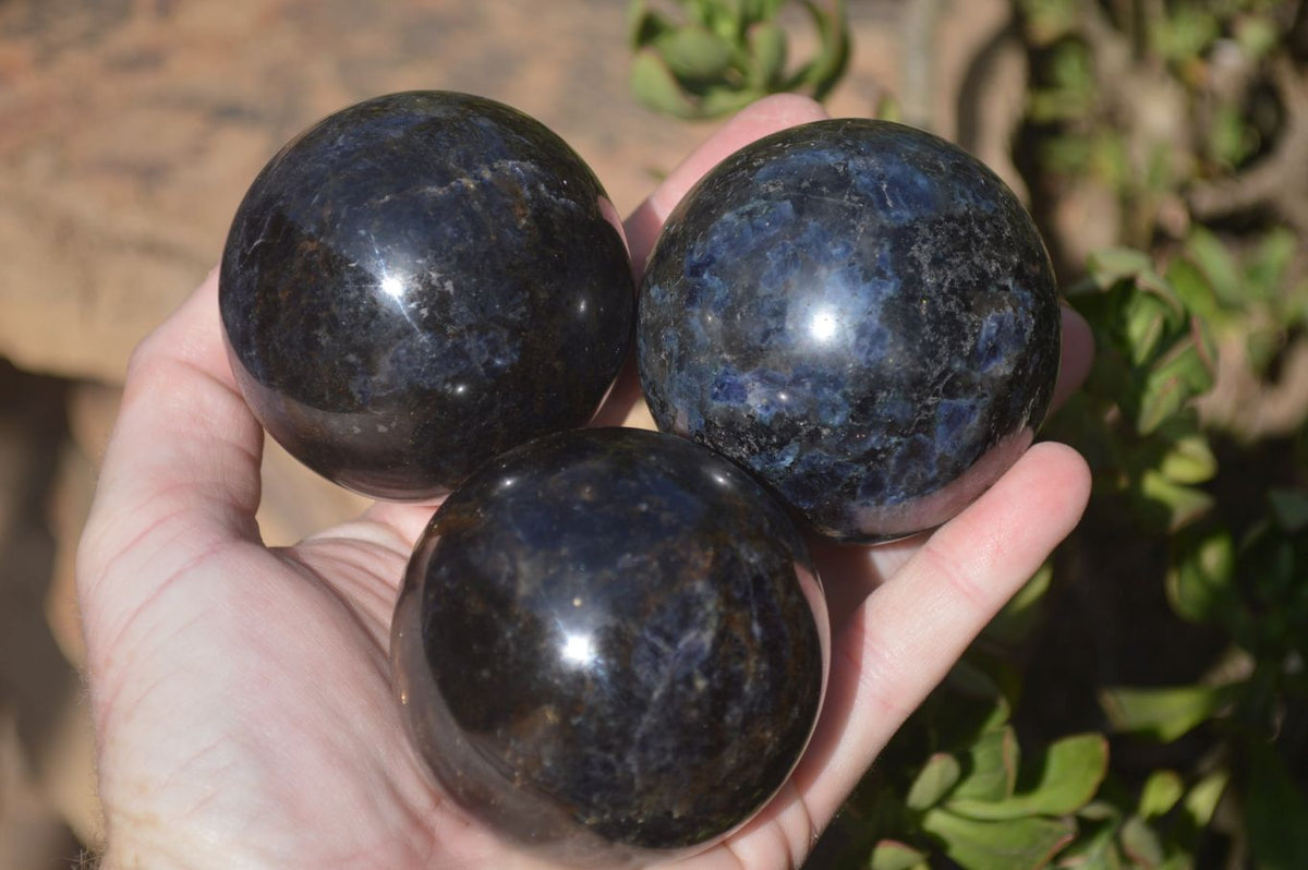 Polished Rare Iolite Spheres x 4 From Ambatofinandrahana, Madagascar - Toprock Gemstones and Minerals 