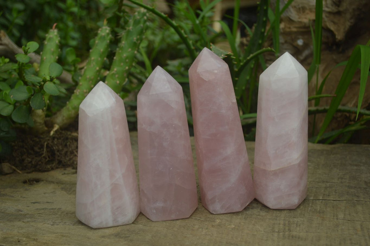 Polished Pink Rose Quartz Points x 4 From Madagascar - Toprock Gemstones and Minerals 
