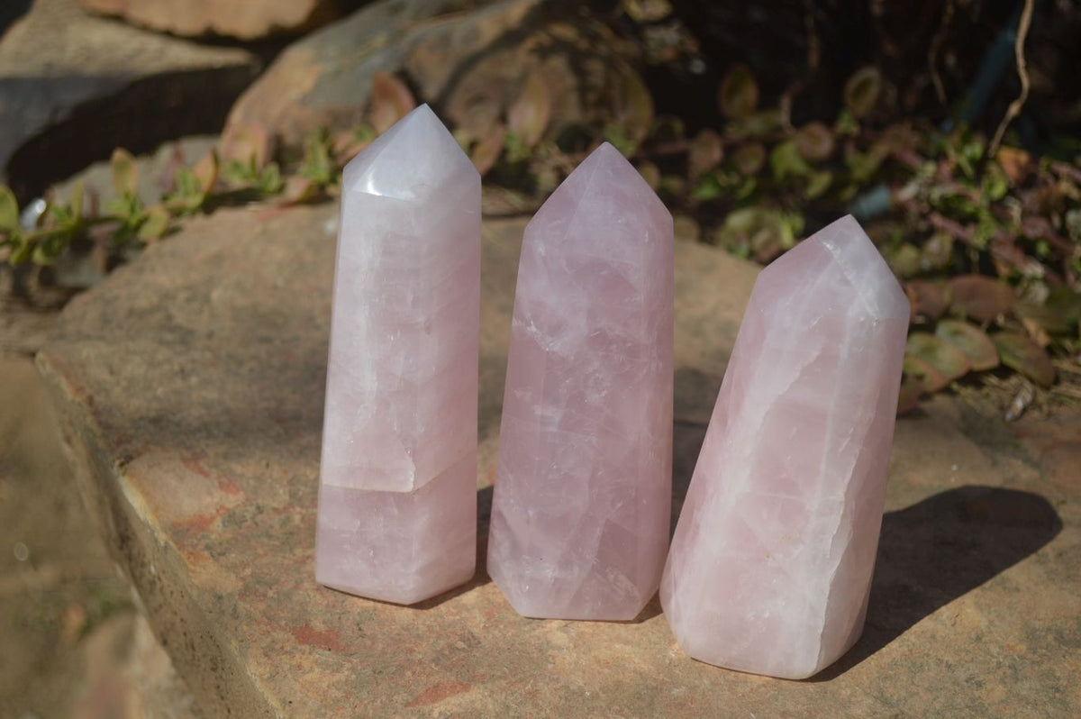 Polished Pink Rose Quartz Points x 4 From Madagascar - Toprock Gemstones and Minerals 