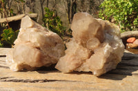 Natural Cascading Smokey Quartz Clusters  x 2 From Congo - Toprock Gemstones and Minerals 
