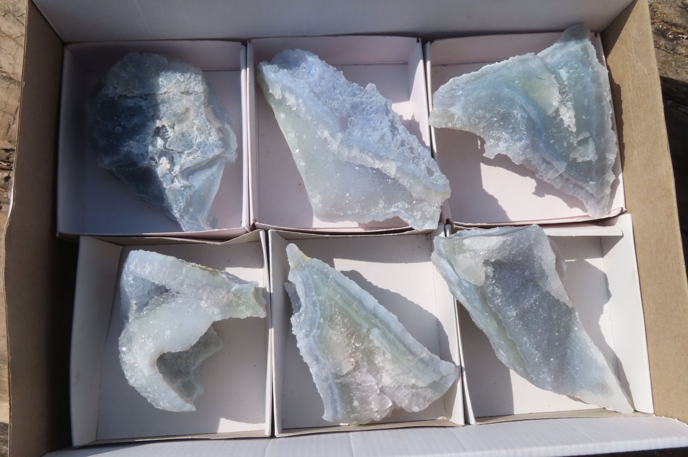 Natural Etched Blue Chalcedony Specimens x 6 From Nsanje, Malawi - Toprock Gemstones and Minerals 