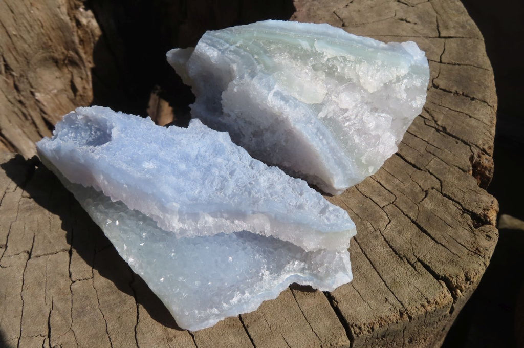 Natural Etched Blue Chalcedony Specimens x 6 From Nsanje, Malawi - Toprock Gemstones and Minerals 