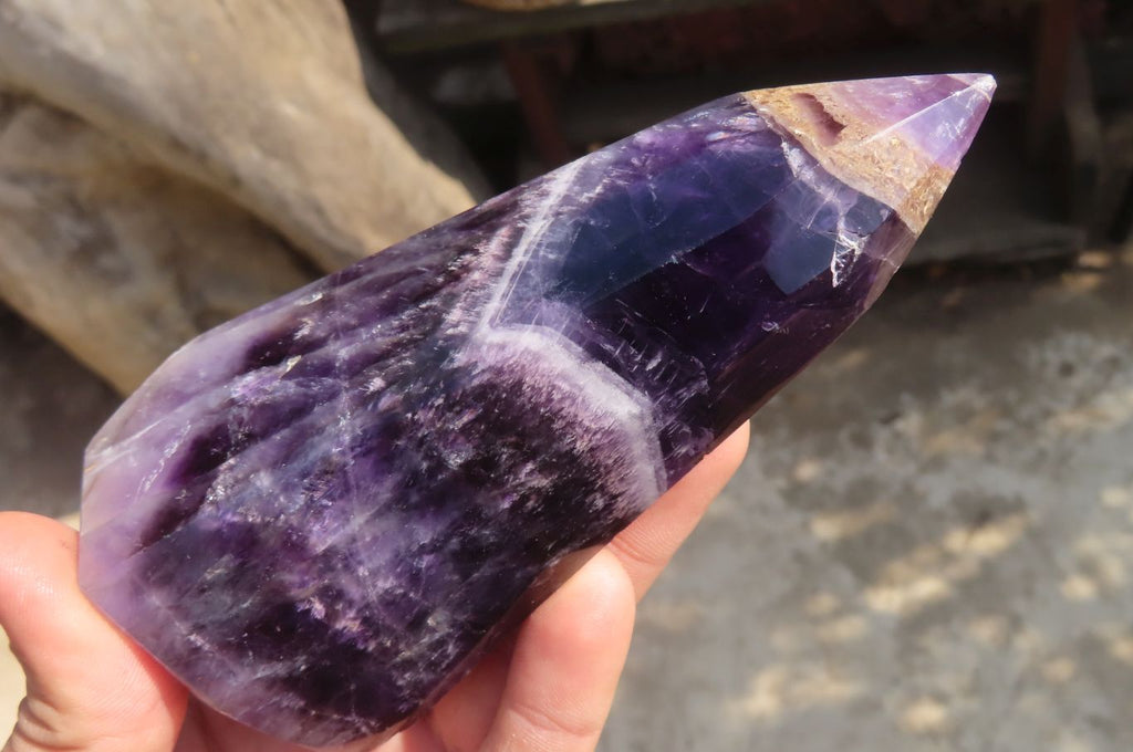 Polished Chevron Amethyst Points x 2 From Zambia - Toprock Gemstones and Minerals 