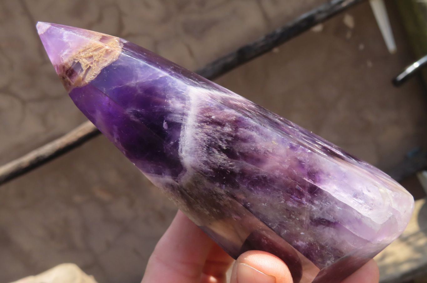 Polished Chevron Amethyst Points x 2 From Zambia - Toprock Gemstones and Minerals 