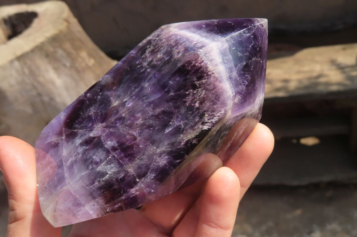 Polished Chevron Amethyst Points x 2 From Zambia - Toprock Gemstones and Minerals 