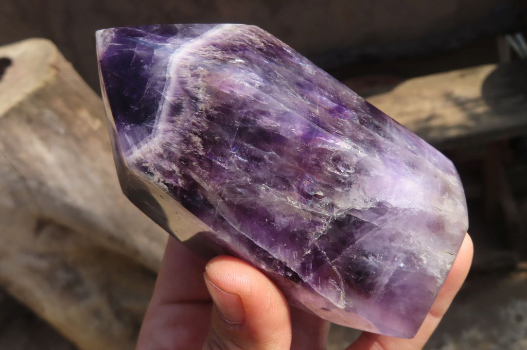 Polished Chevron Amethyst Points x 2 From Zambia - Toprock Gemstones and Minerals 