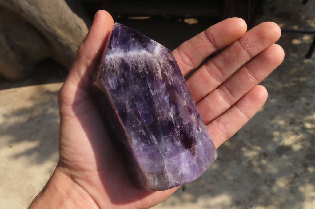 Polished Chevron Amethyst Points x 2 From Zambia - Toprock Gemstones and Minerals 