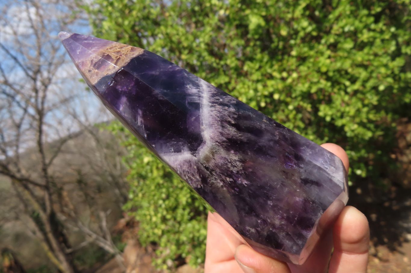 Polished Chevron Amethyst Points x 2 From Zambia - Toprock Gemstones and Minerals 