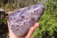 Polished Chevron Amethyst Standing Free Form x 1 From Madagascar - Toprock Gemstones and Minerals 