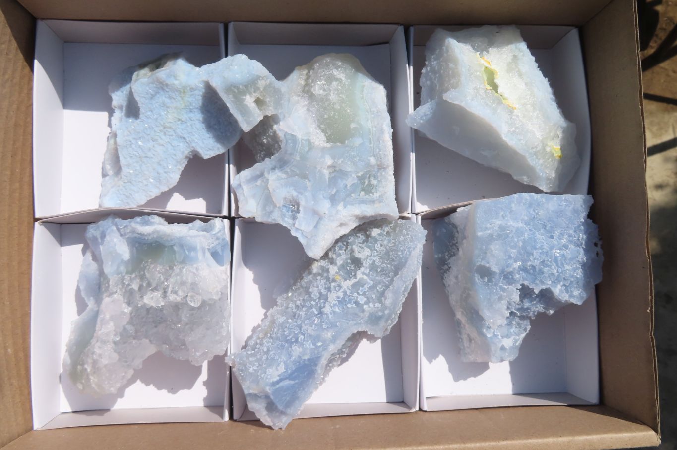 Natural Etched Blue Chalcedony Specimens x 6 From Nsanje, Malawi - Toprock Gemstones and Minerals 