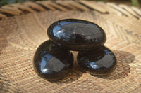 Polished Black Tourmaline Galet / Palm Stones x 12 From Madagascar - Toprock Gemstones and Minerals 