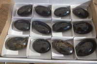 Polished Black Tourmaline Galet / Palm Stones x 12 From Madagascar - Toprock Gemstones and Minerals 