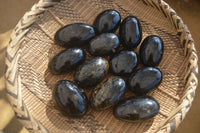 Polished Black Tourmaline Galet / Palm Stones x 12 From Madagascar - Toprock Gemstones and Minerals 