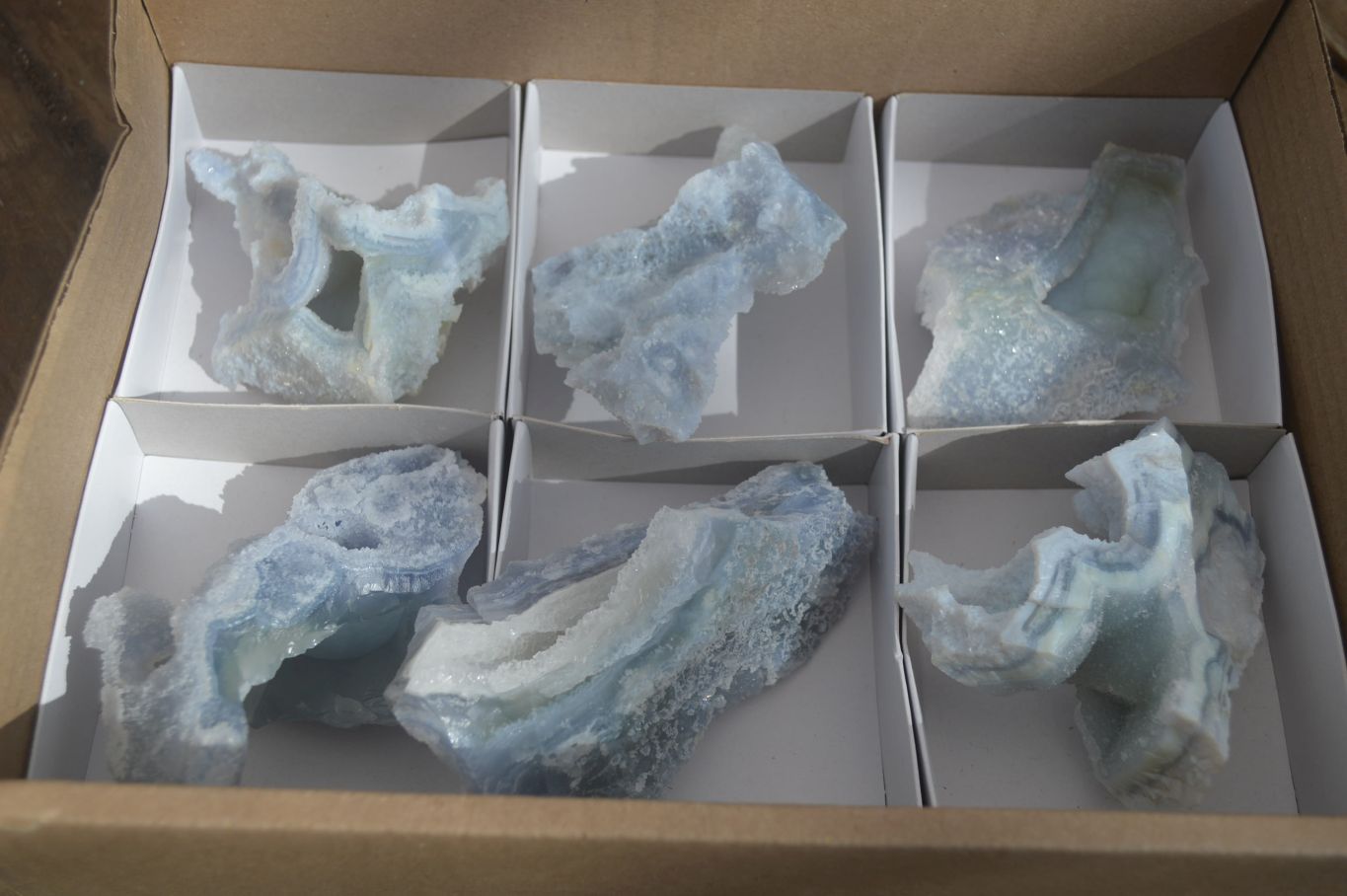 Natural Etched Blue Chalcedony Specimens x 6 From Nsanje, Malawi - Toprock Gemstones and Minerals 