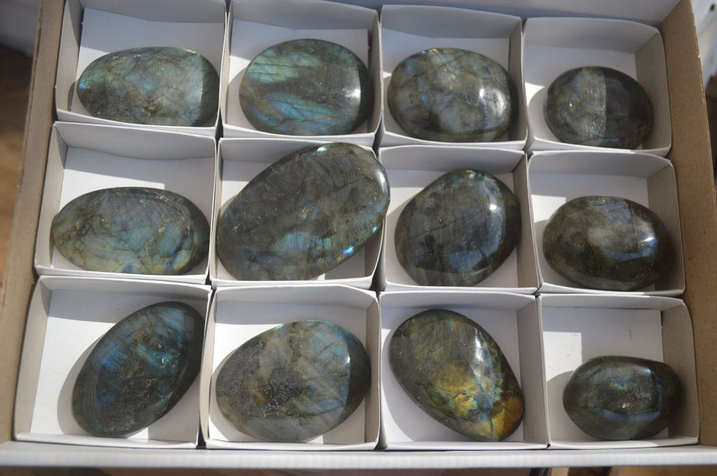 Polished Labradorite Galets / Palm Stones x 12 From Tulear, Madagascar - Toprock Gemstones and Minerals 