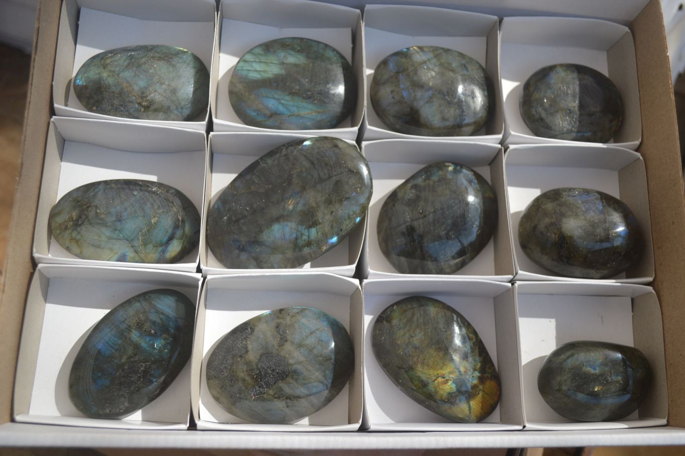 Polished Labradorite Galets / Palm Stones x 12 From Tulear, Madagascar - Toprock Gemstones and Minerals 