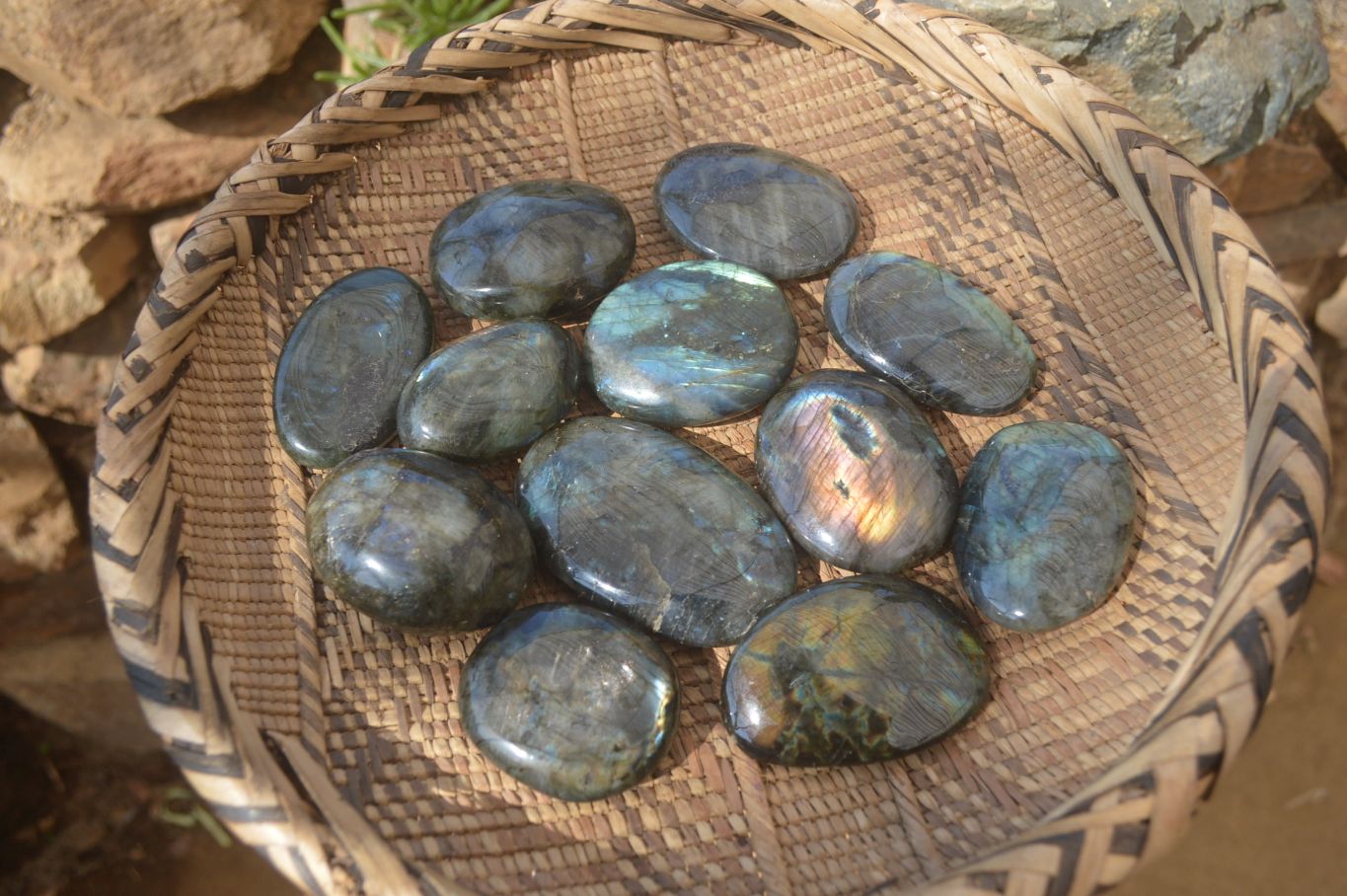 Polished Labradorite Galets / Palm Stones x 12 From Tulear, Madagascar - Toprock Gemstones and Minerals 