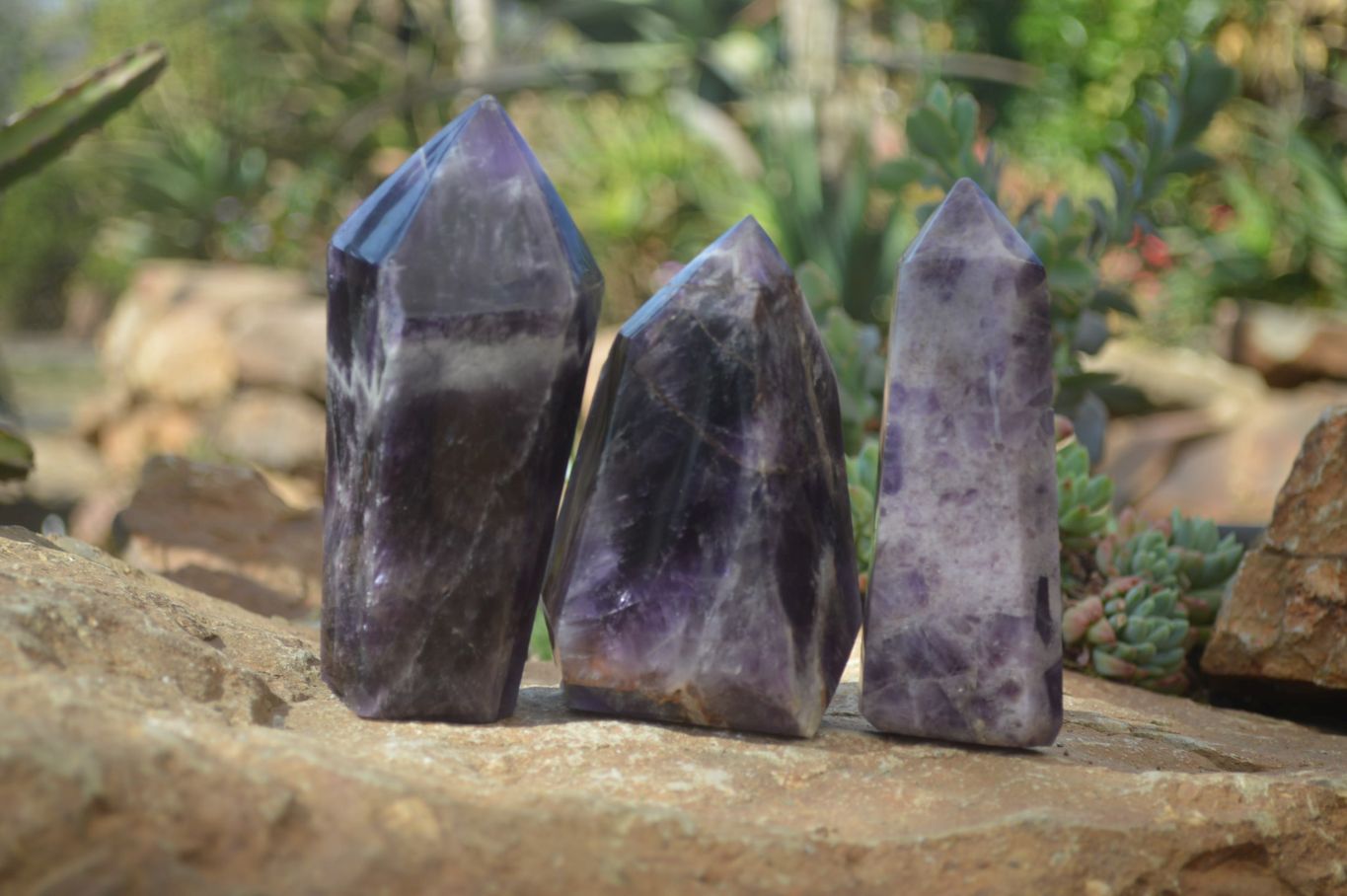 Polished Chevron Amethyst Crystals x 3 Zambia - Toprock Gemstones and Minerals 