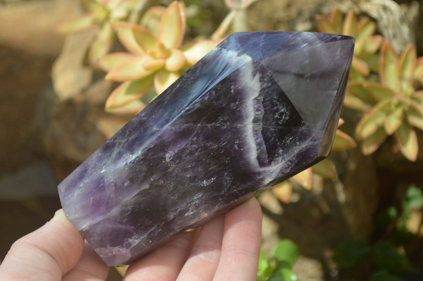 Polished Chevron Amethyst Crystals x 3 Zambia - Toprock Gemstones and Minerals 