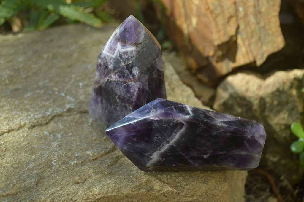 Polished Chevron Amethyst Crystals x 3 Zambia - Toprock Gemstones and Minerals 