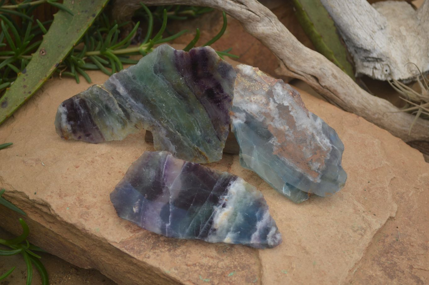 Polished One Side Watermelon Fluorite x 4 From Uis, Namibia - Toprock Gemstones and Minerals 