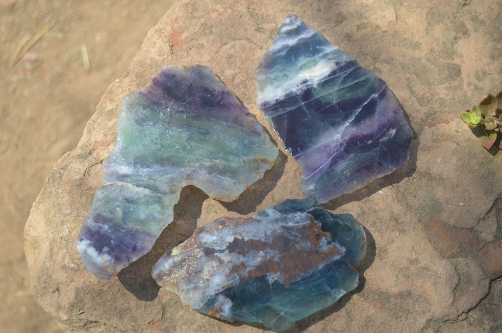 Polished One Side Watermelon Fluorite x 4 From Uis, Namibia - Toprock Gemstones and Minerals 
