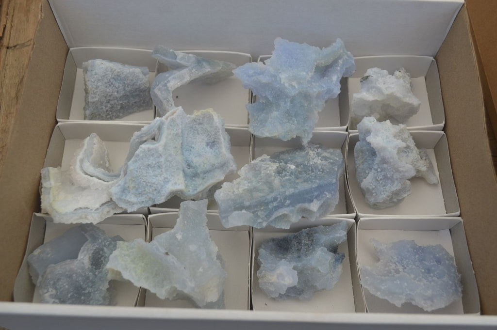 Natural Etched Blue Chalcedony Specimens x 12 From Nsanje, Malawi - Toprock Gemstones and Minerals 