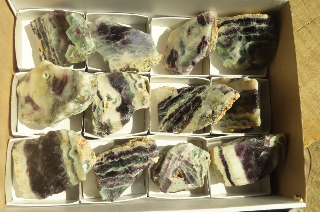 Polished On One Side Watermelon Fluorite x 12 From Uis, Namibia - Toprock Gemstones and Minerals 