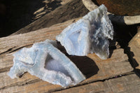 Natural Etched Blue Chalcedony Specimens x 2 From Nsanje, Malawi - Toprock Gemstones and Minerals 