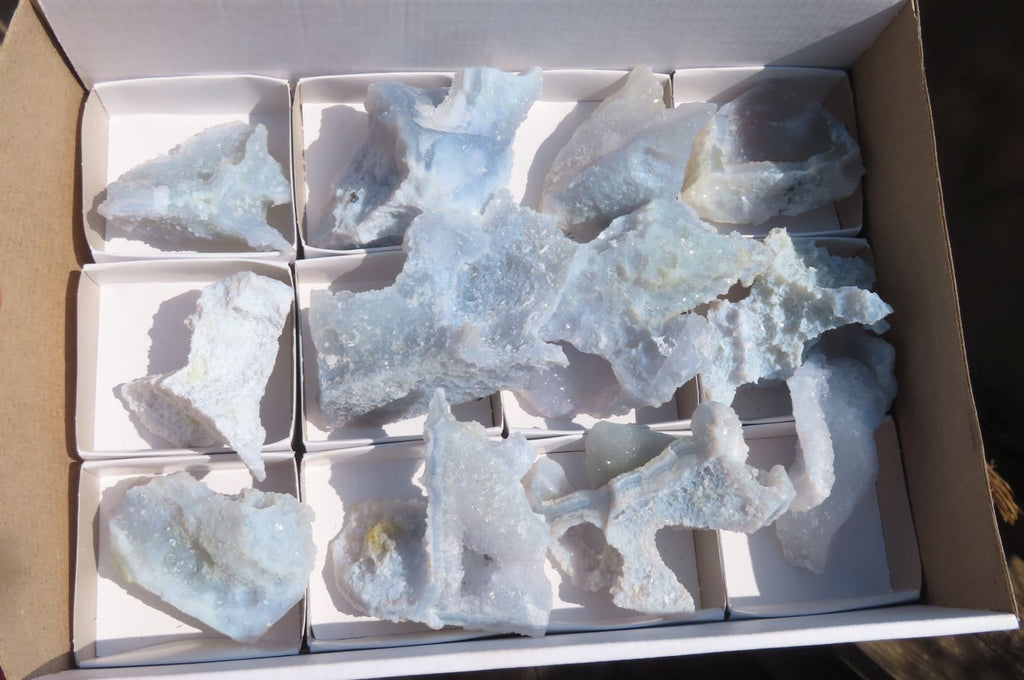 Natural Etched Blue Chalcedony Specimens x 12 From Nsanje, Malawi - Toprock Gemstones and Minerals 