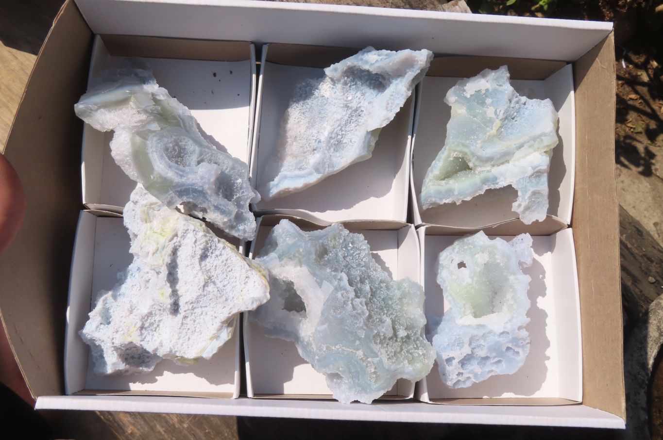 Natural Etched Blue Chalcedony Specimens x 6 From Nsanje, Malawi - Toprock Gemstones and Minerals 