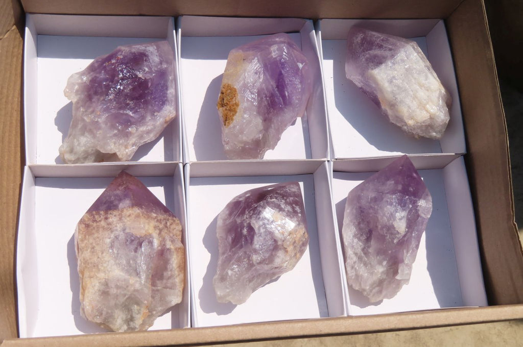 Polished Jacaranda Amethyst Single Crystals x 6 From Mumbwa, Zambia - Toprock Gemstones and Minerals 