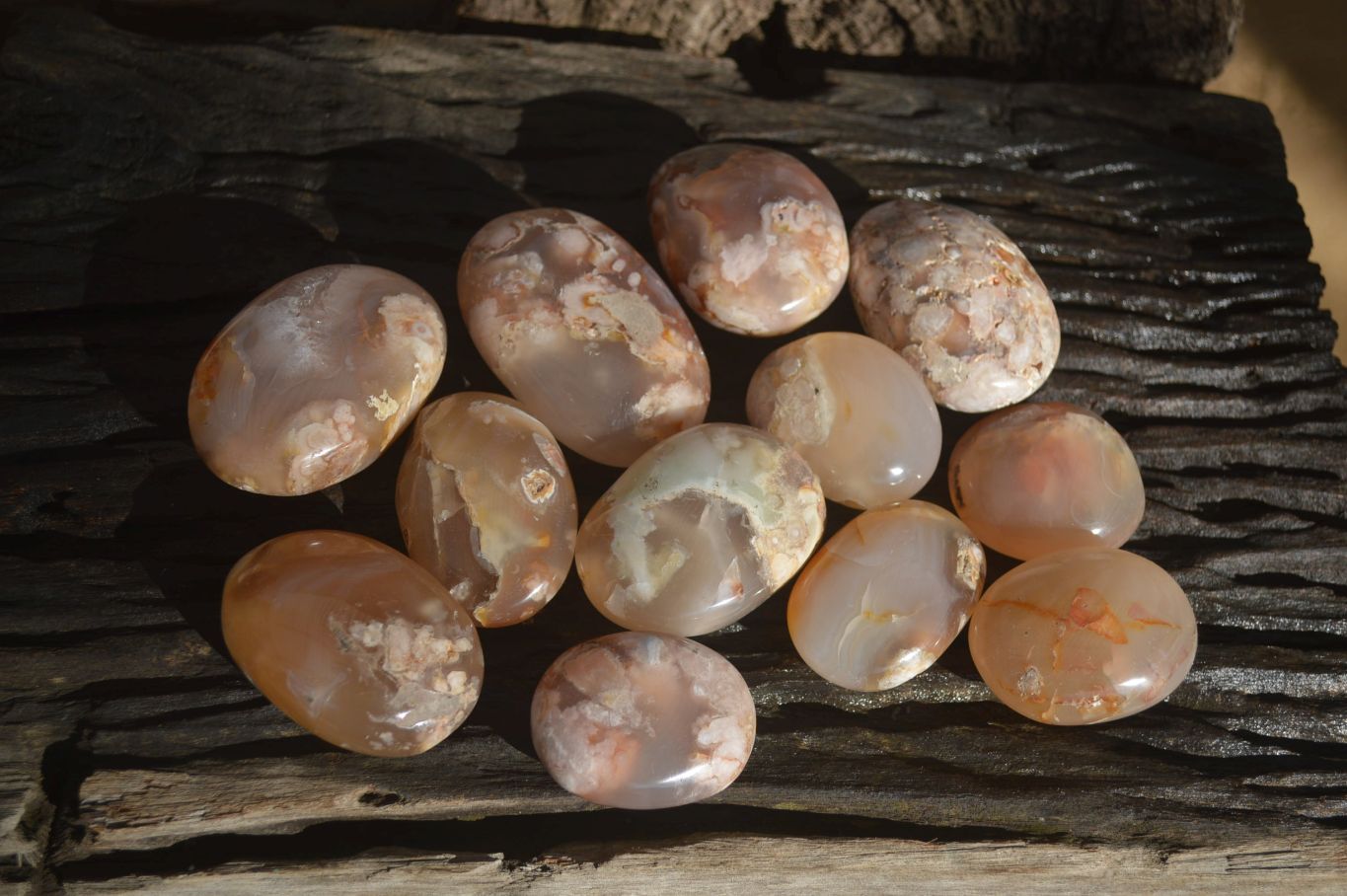 Polished Ocean Flower Agate Galet / Palm Stones x 12 From Antsahalova, Madagascar - Toprock Gemstones and Minerals 