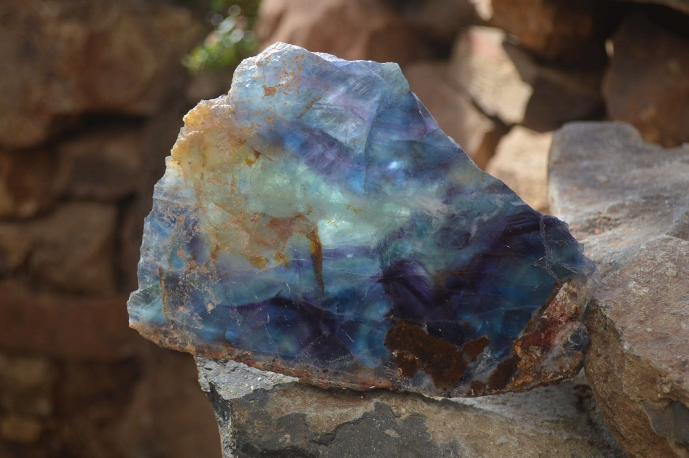 Polished Watermelon Fluorite Slice x 1 From Uis, Namibia - Toprock Gemstones and Minerals 