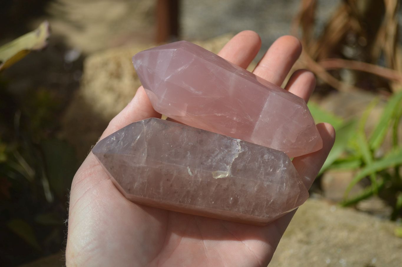 Polished Rose Quartz Points x 3 From Madagascar - Toprock Gemstones and Minerals 