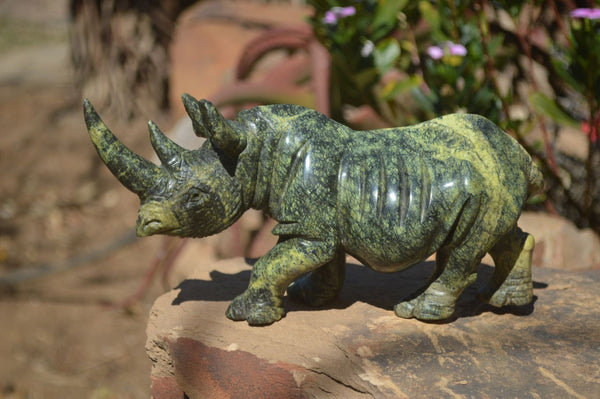 Polished Leopard Stone Rhino Carving x 1 From Zimbabwe